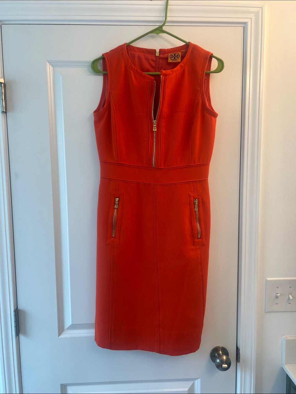 Tory Burch Sleeveless Orange Zip-Front Sheath Dress